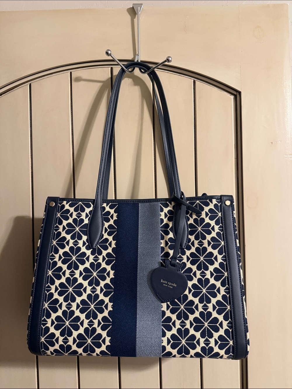 kate spade navy and cream floral stripe tote